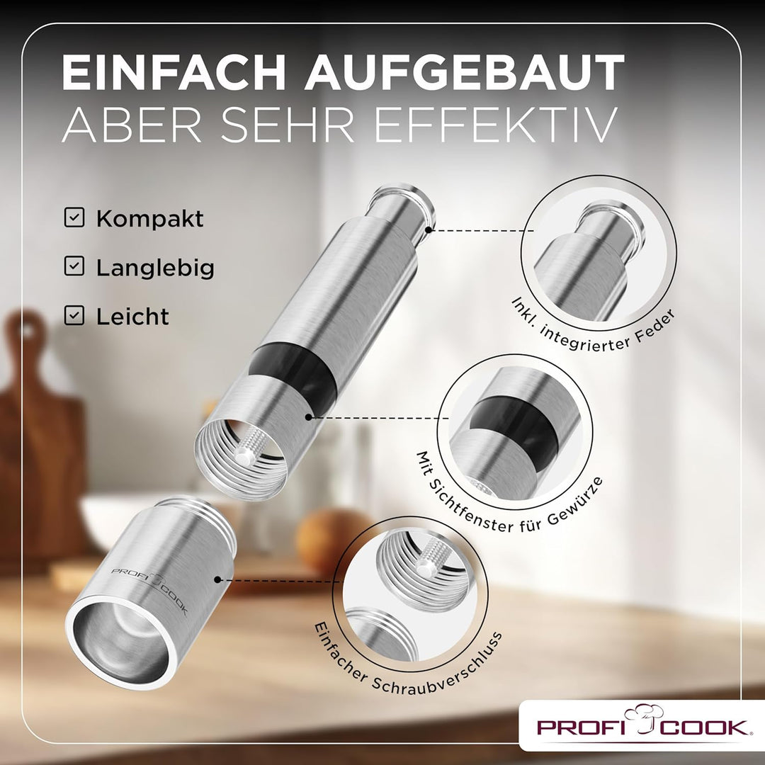 ProfiCook® Salz und Pfefferstreuer | Pfeffermühle | Salz und Pfeffermühle | 2er Set | Salzstreuer Ed