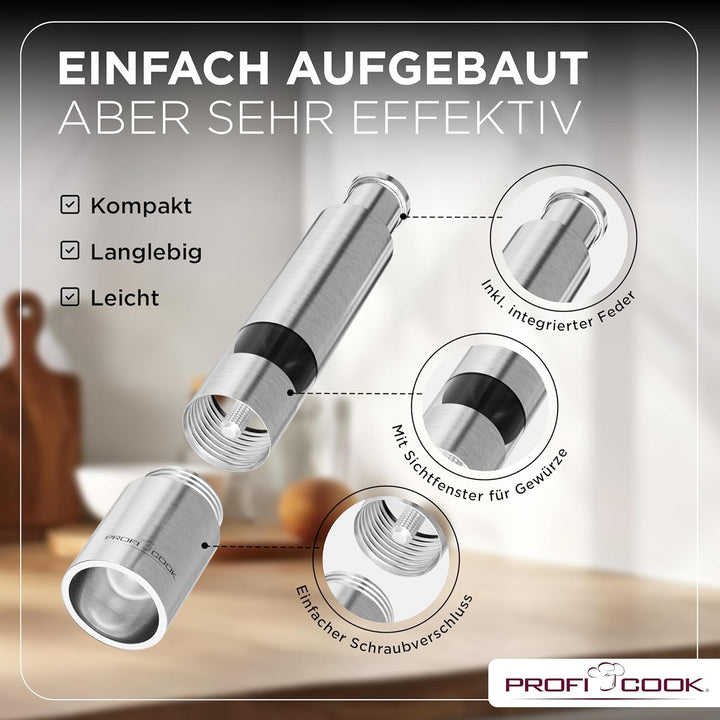 ProfiCook® Salz und Pfefferstreuer | Pfeffermühle | Salz und Pfeffermühle | 2er Set | Salzstreuer Ed
