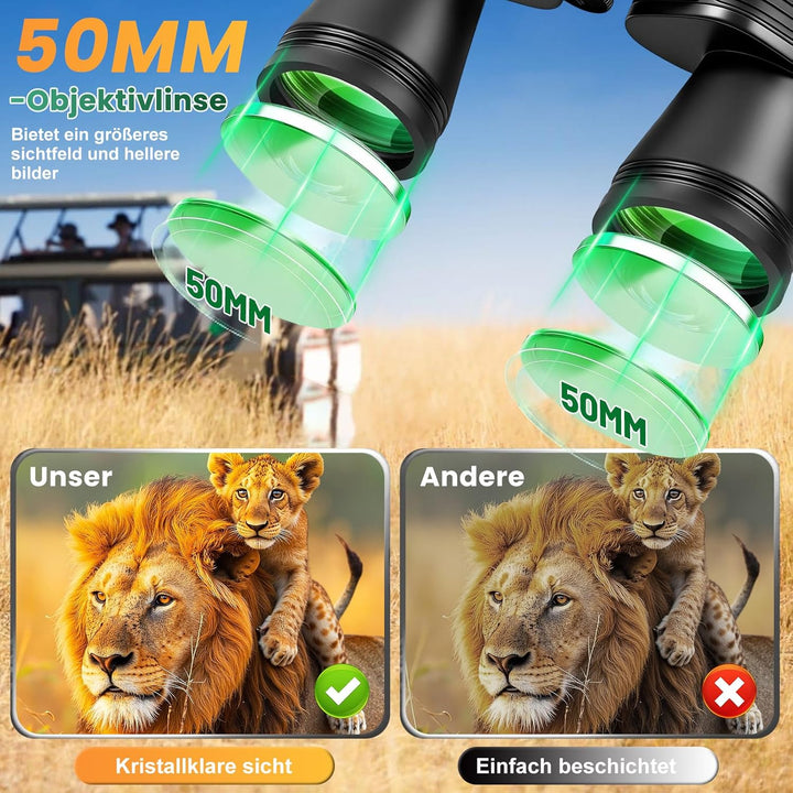 Fernglas 20X50 HD Kompakt Ferngläser Erwachsene Wasserdicht für Vogelbeobachtung, Jagd, Wandern,Konz