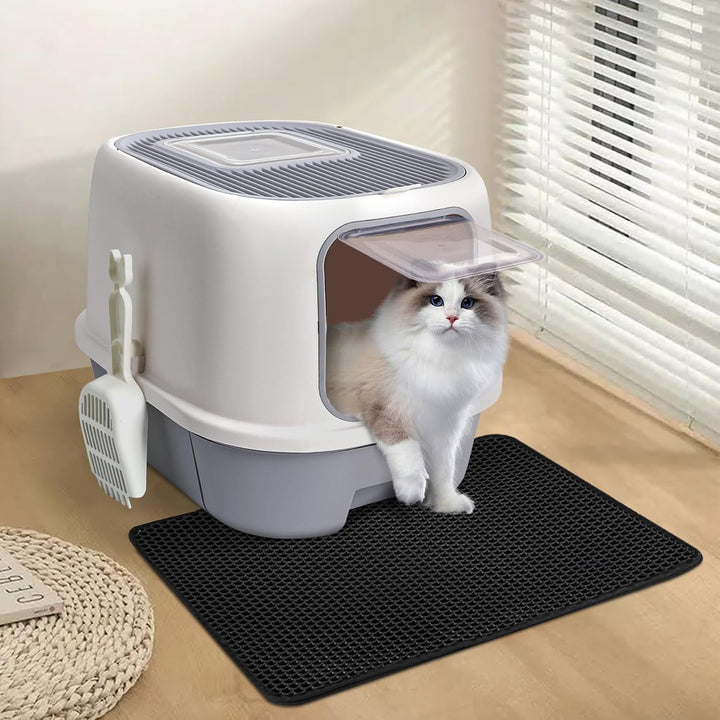 CALIYO Katzenklo Katzen, Anti-Geruch Doppeltürige Katzentoilette mit Deckel, Katzenklo Gross mit Sch