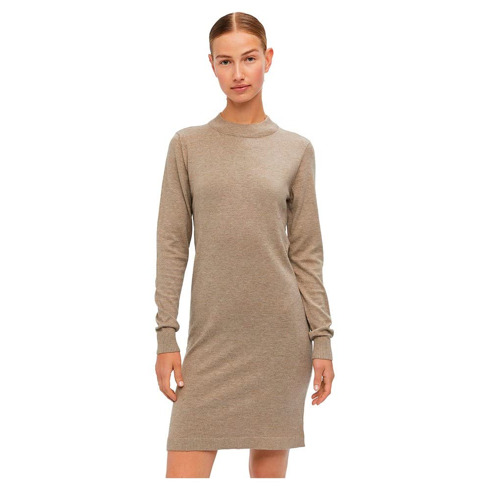 Object Damen Objthess L/S Knit Dress Noos Strickkleid L Fossil/Detail:melange, L Fossil/Detail:melan