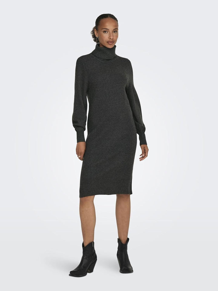 ONLY Female Strickkleid Komfort Fit Rollkragen Langes Kleid M Dark Grey Melange, M Dark Grey Melange