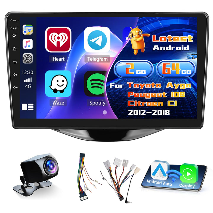 Radio für Toyota Aygo Peugeot 108 Citroen C1 2015-2020 Android 15 2+64G mit Wireless CarPlay Android