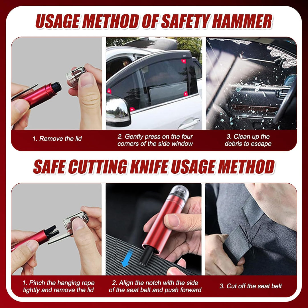 Notfallhammer Auto Mit Gurtschneider 3 Stück 2in1 Sicherheitshammer Mit Testglas Fensterbrecher Gurt