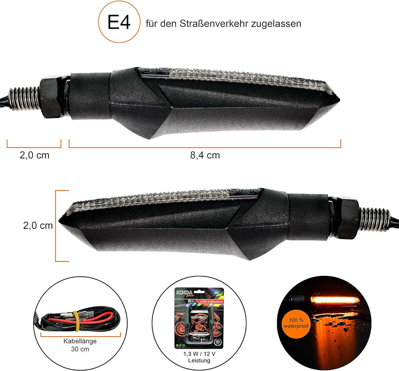 Simda Pro E Mark LED Motorrad Blinker Lauflicht Miniblinker Universal Sequentiell Laufeffekt Quad AT