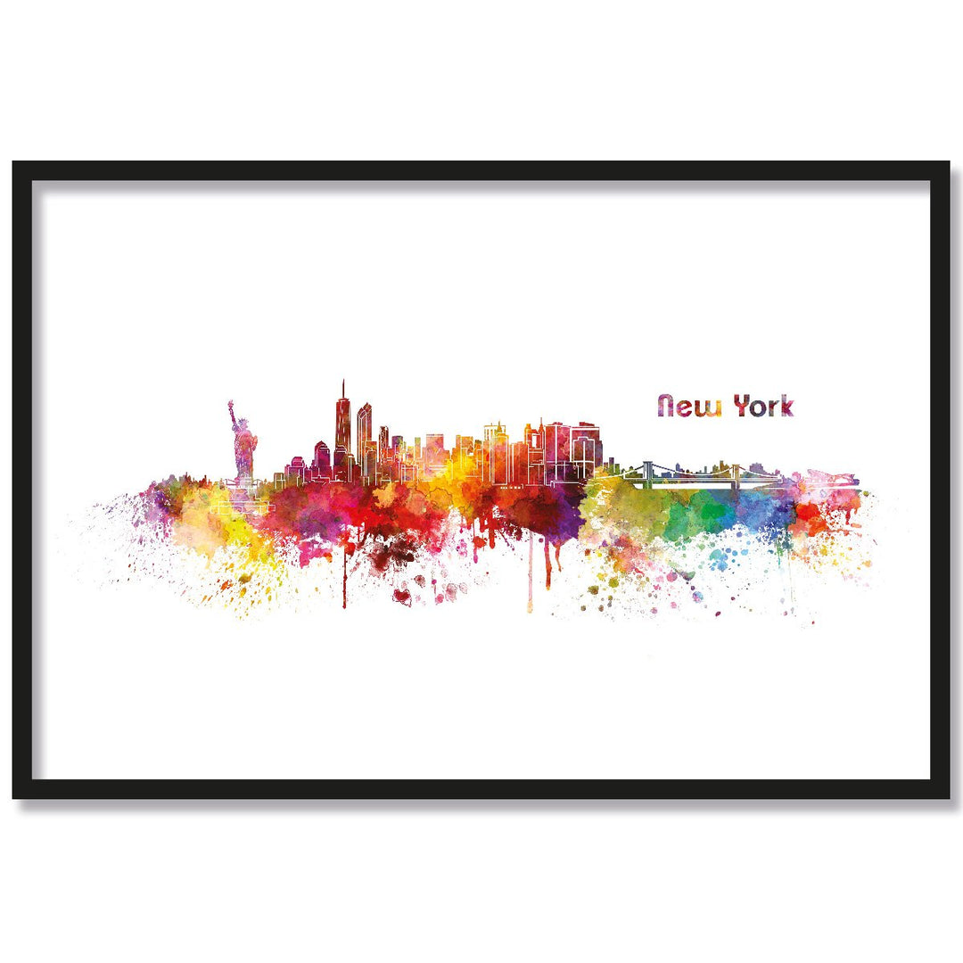 JUNIWORDS Poster mit/ohne Holzrahmen, Wähle ein Motiv, Aquarell Skyline New York, Wähle eine Grösse,