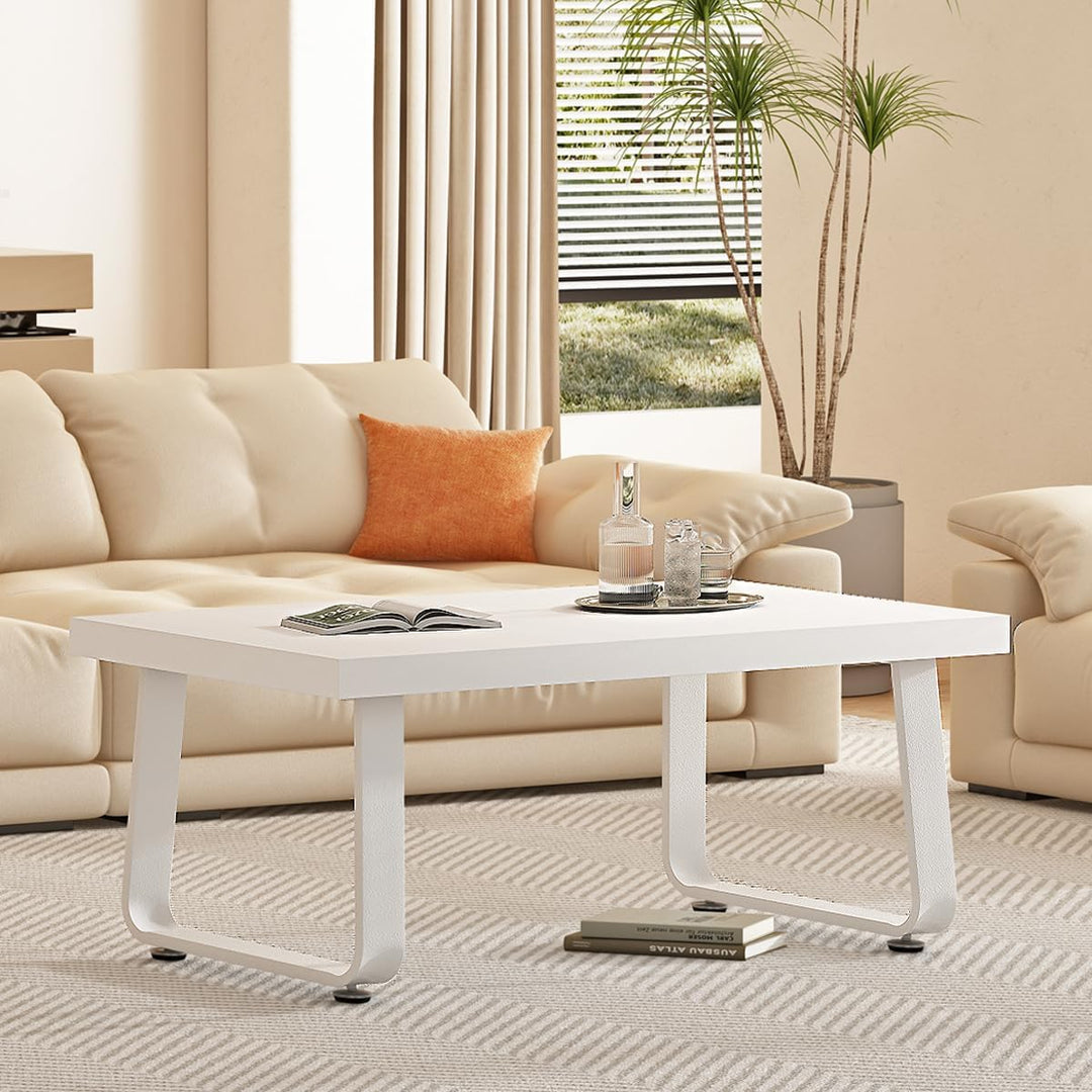 HSH Couchtisch Weiss, Wohnzimmertisch aus Holz Metallgestell, Sofatisch, Tisch, Beistelltisch, Kaffe