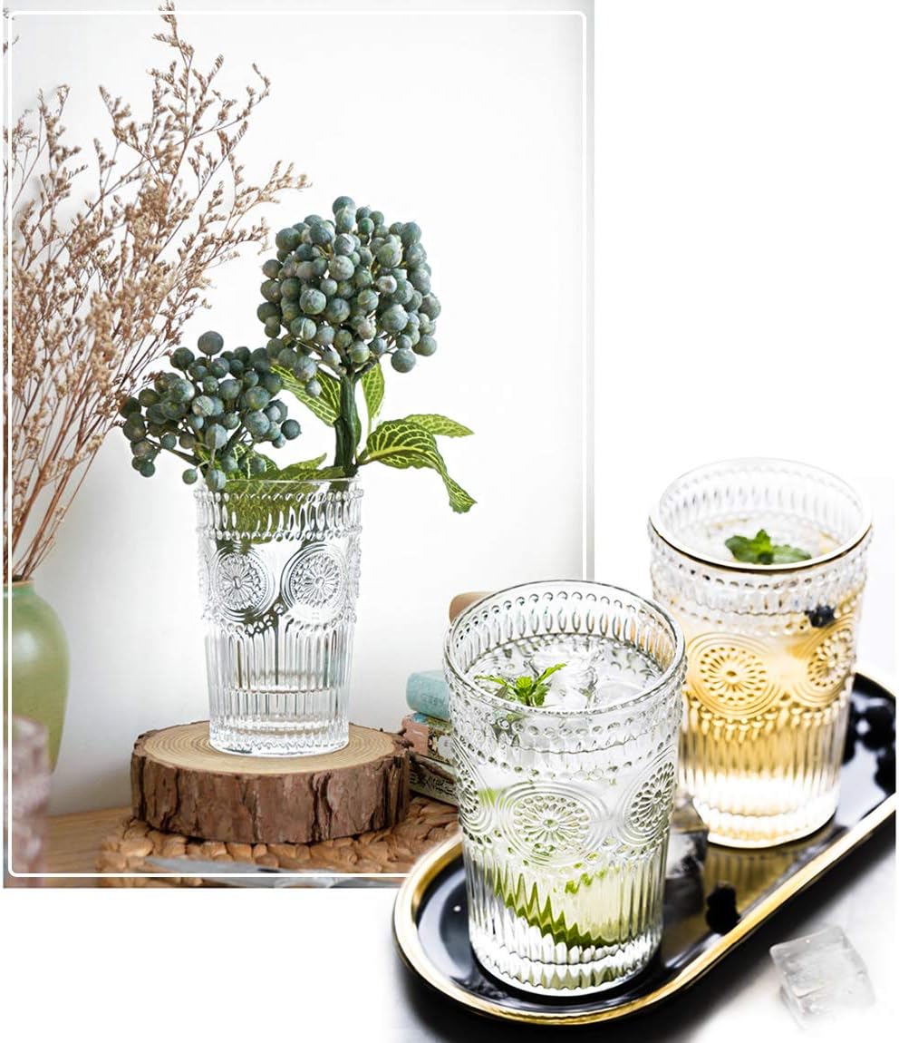 Kingrol 6 Stück 340 ml romantische Wassergläser, Premium Trinkgläser, Vintage Glaswaren-Set für Saft