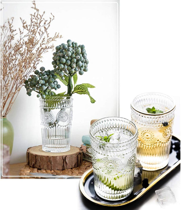 Kingrol 6 Stück 340 ml romantische Wassergläser, Premium Trinkgläser, Vintage Glaswaren-Set für Saft