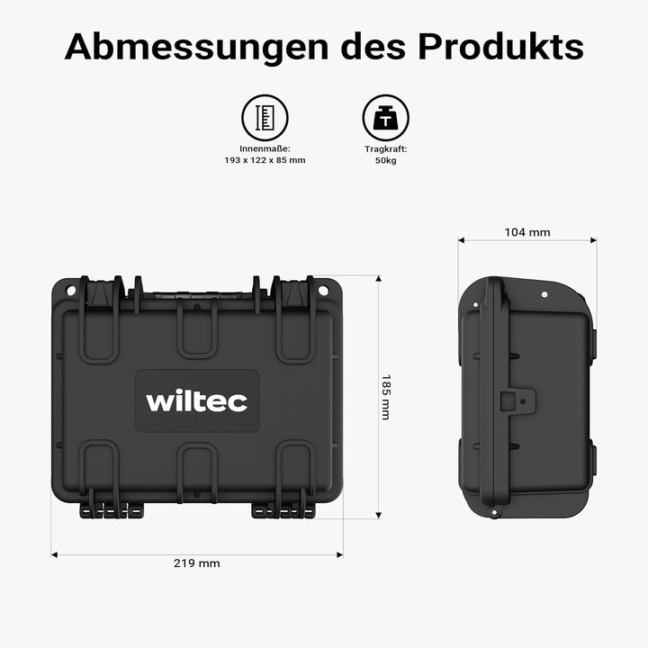 Wiltec Universalkoffer 21,9 x 18,5 x 10,4 cm, wasserdichter Transportkoffer, Schutzkoffer aus PP und