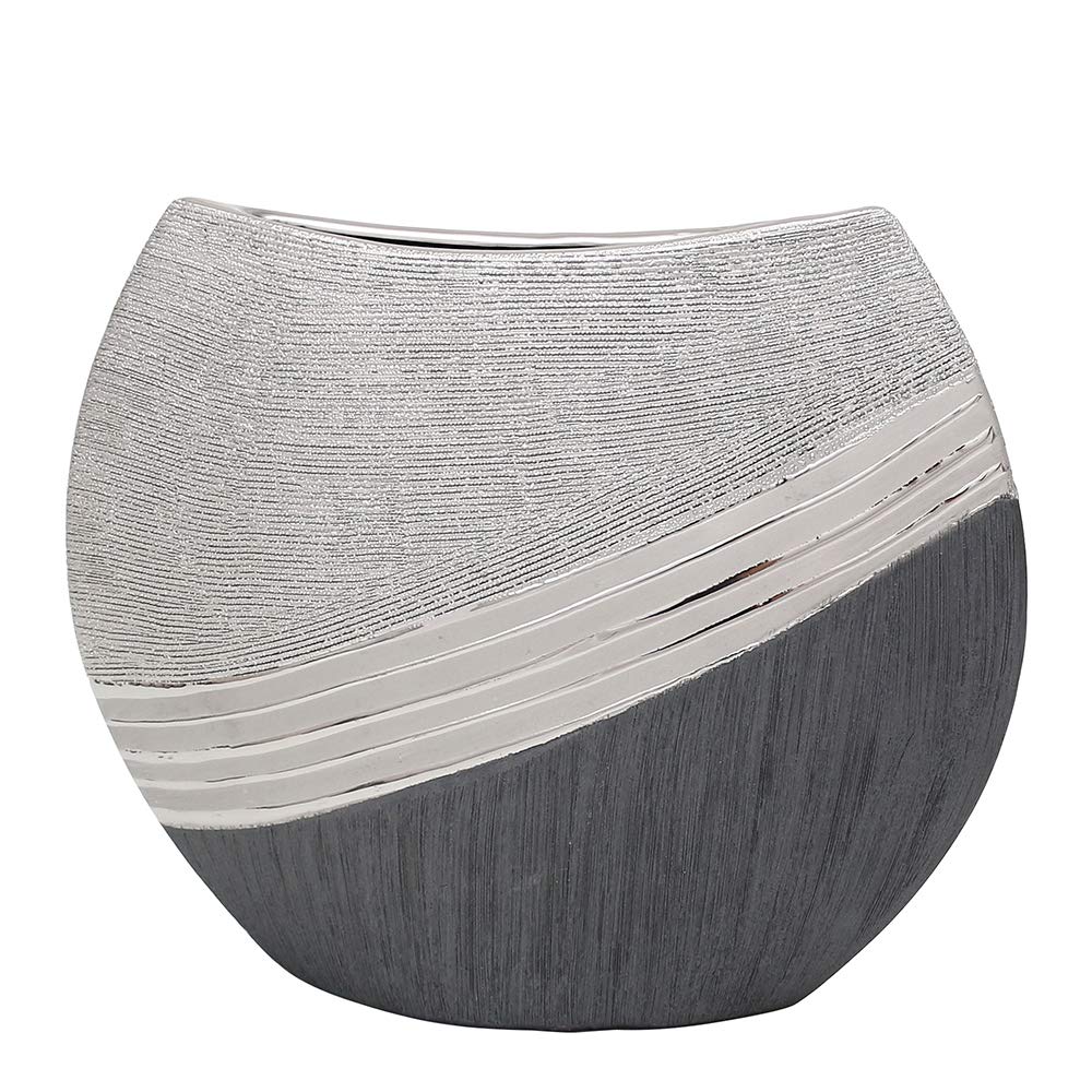 Dekohelden24 Edle Moderne Deko Designer Keramik Vase in Silber-grau, 25 cm Vase 25 cm., Vase 25 cm.