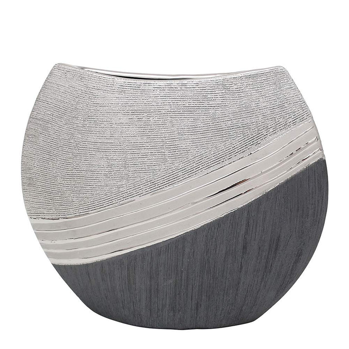 Dekohelden24 Edle Moderne Deko Designer Keramik Vase in Silber-grau, 25 cm Vase 25 cm., Vase 25 cm.