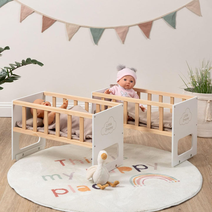 ELLA & PIET® Puppenetagenbett STOCKY Two Stapelbar (Weiss-Schlamm) Puppenbett für 2 Puppen Erweiterb