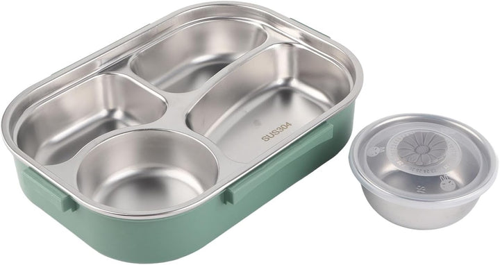 Tissting Edelstahl Lunchbox 4-Fach Tragbarer Lebensmittelbehälter mit Silikondichtung 1500ml für Stu