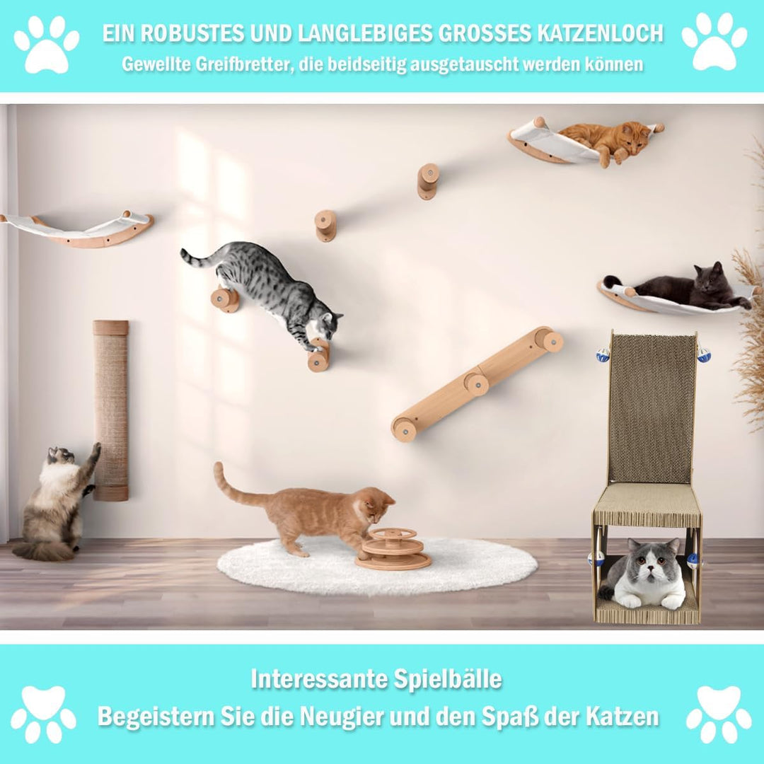 Kratzbrett Katzen, Doppeldecker Katzenbett mit L-förmigem Kratzbrett – Verschleissfeste Kratzpappe m