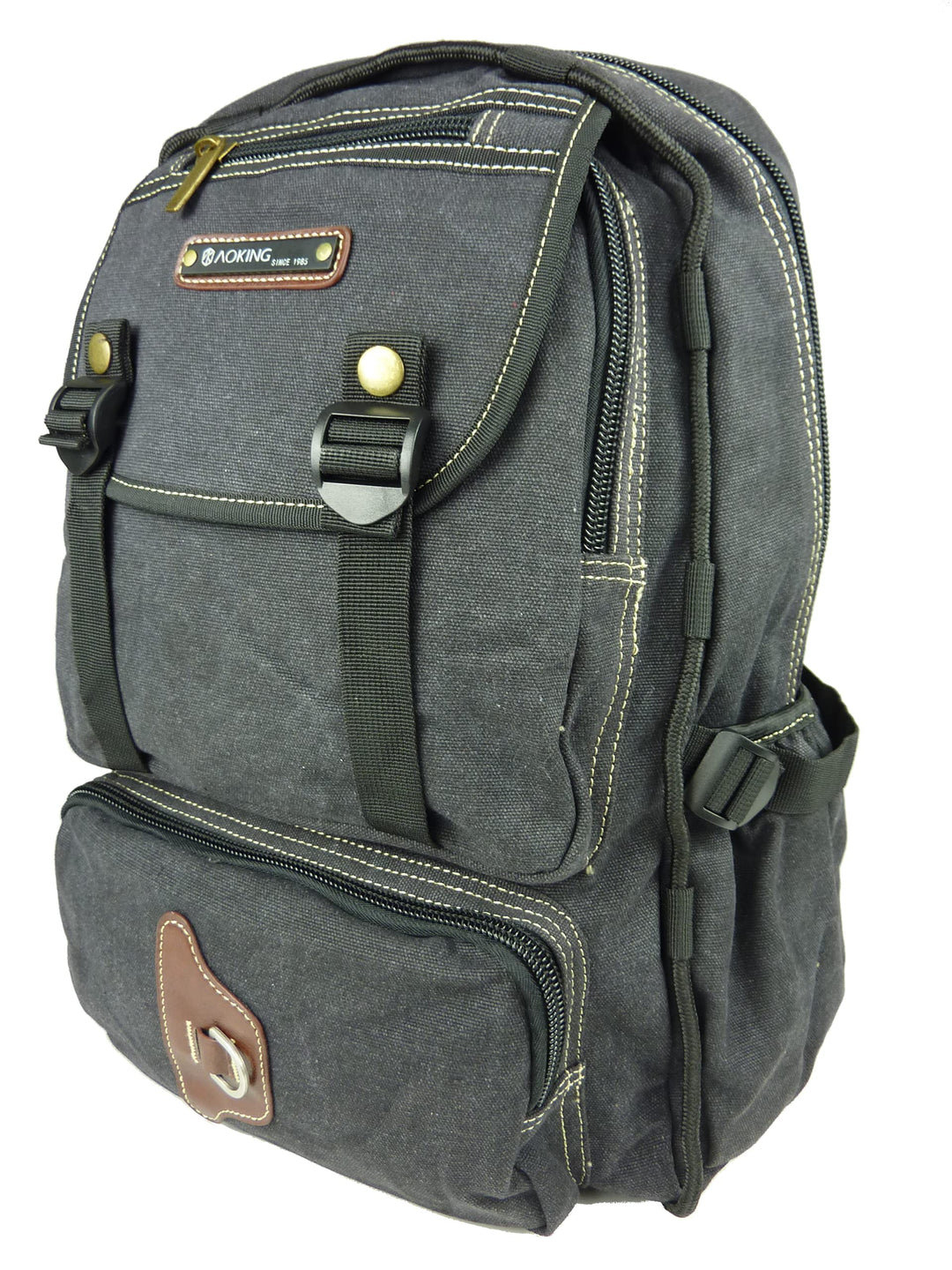 NEU Rucksack AOKING Canvas Wanderrucksack OUTDOOR Daypack Sportrucksack 3 Farben (Schwarz)