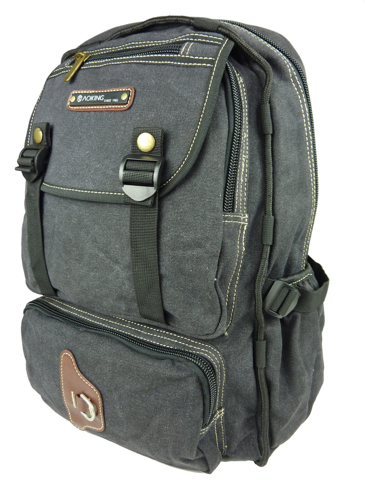 NEU Rucksack AOKING Canvas Wanderrucksack OUTDOOR Daypack Sportrucksack 3 Farben (Schwarz)