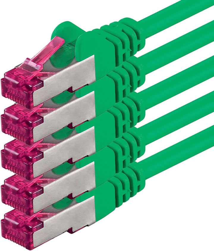 1aTTack.de 7,5m - grün - 5 Stück - Netzwerkkabel CAT6a (10Gb/s) S-FTP CAT 6a Lankabel - GHMT zertifi