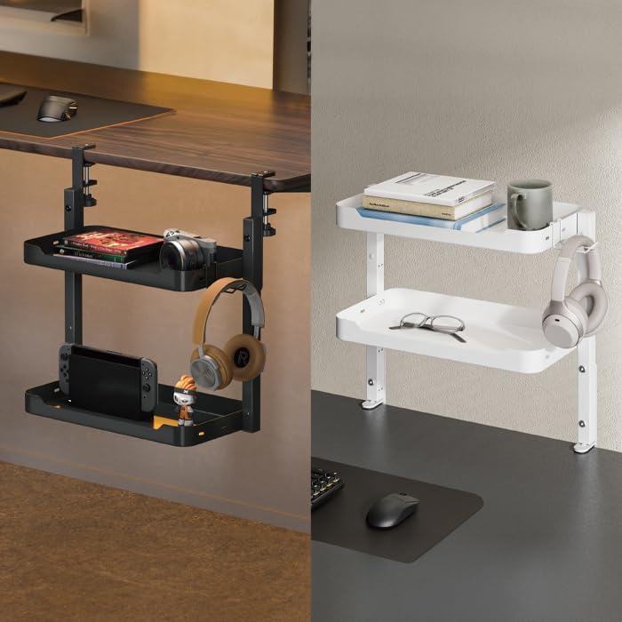 Spacetronik Schreibtischregal Höhenverstellbar mit Klemme, 2-stöckiger Schreibtisch-Organizer aus St