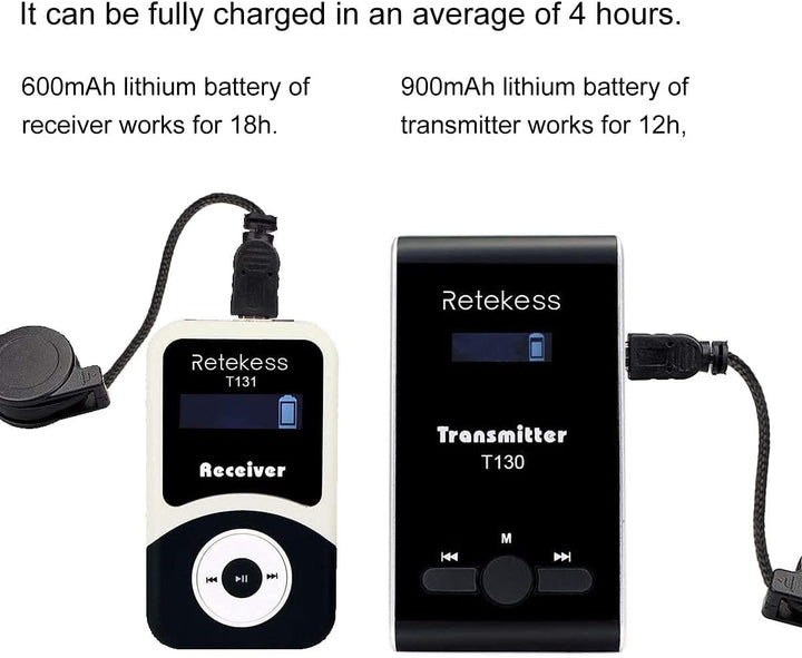 Retekess T131 Tour Guide System, Empfänger kompatibel mit T130 Wireless Audio Whisper Guide System,