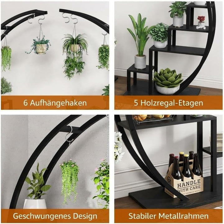 Pflanzenständer Metall 2er-Set, 5 Ebenen Blumenregal Halbmond, Hohe Blumentreppe Indoor, Pflanzenreg