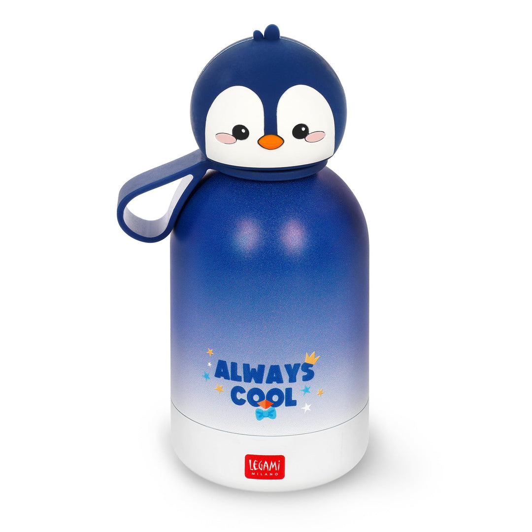 Legami - Hot&Cold BFF Kinder-Wasserflasche, Penguin-Motiv, doppellagig aus 18/8 Edelstahl mit luftdi