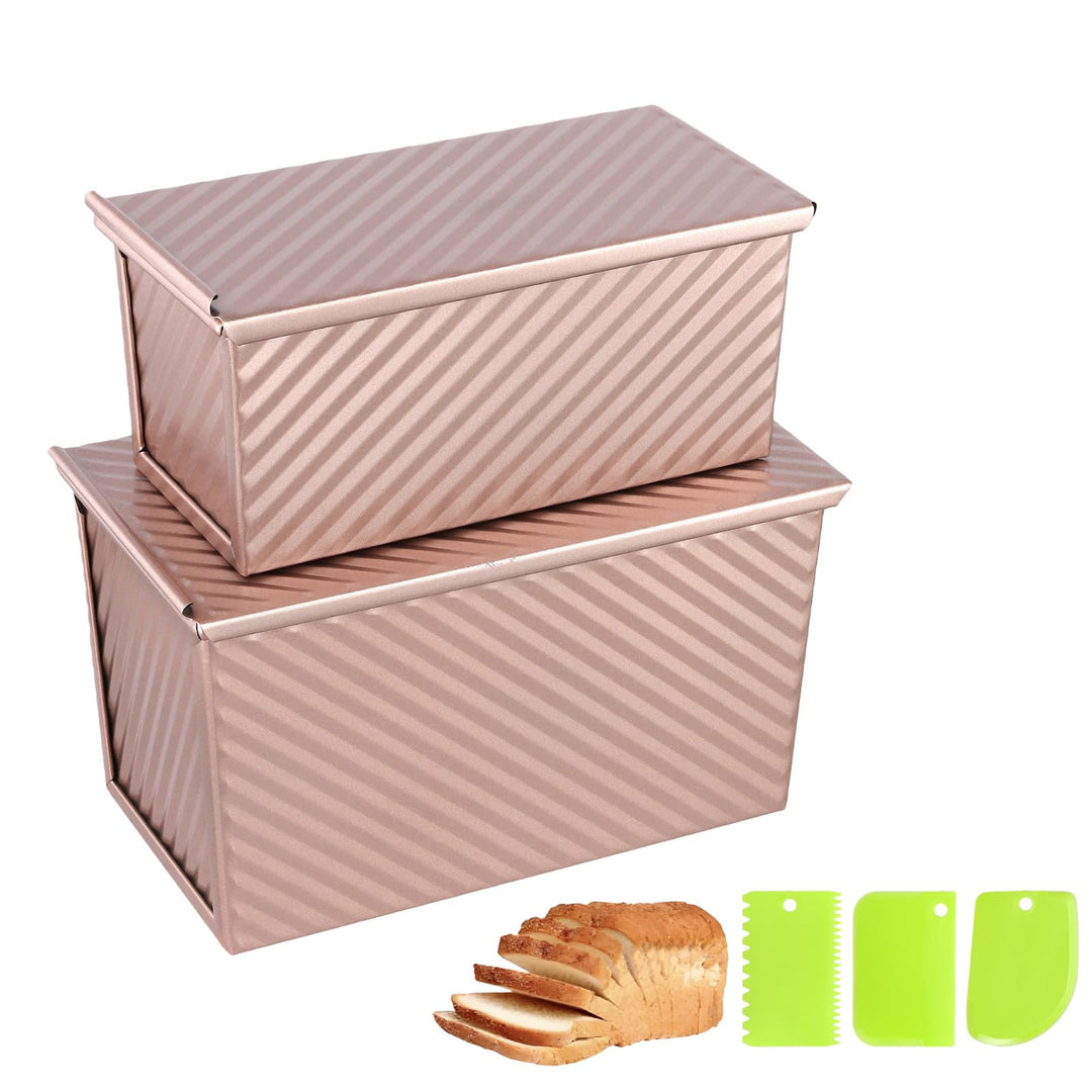 2er Set Brotbackform Rechteckig Edelstahl mit Deckel 19/21cm | Toastbrot Backform mit Zubehör, Roség