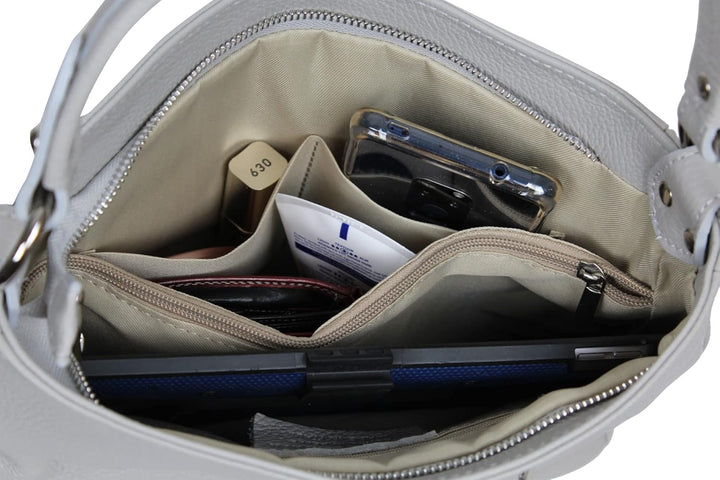 AmbraModa GL35 - Damen Handtasche Schultertasche Umhängetasche aus genarbtem Rindsleder Avocadogrün,