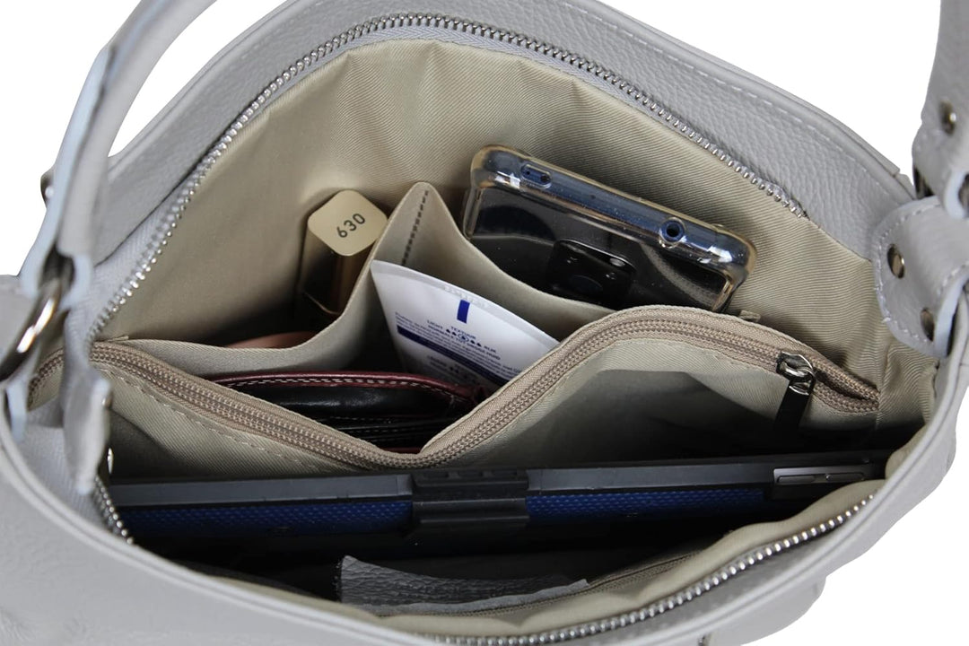 AmbraModa GL35 - Damen Handtasche Schultertasche Umhängetasche aus genarbtem Rindsleder Grün, Grün