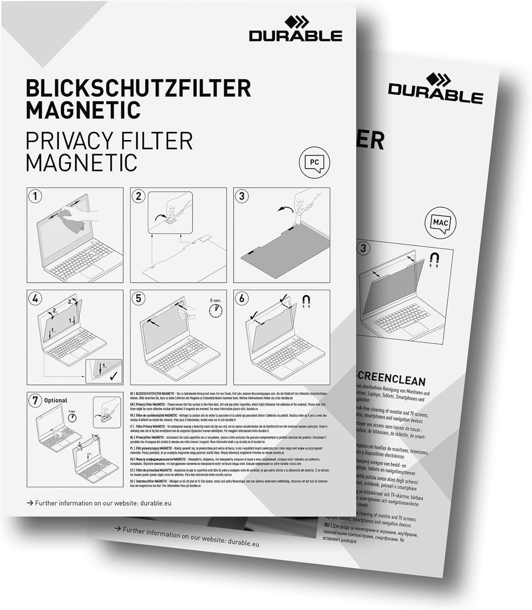 Durable Blickschutzfilter magnetisch für 14,0“ Zoll Bildschirme, inkl. Tasche und Reinigungstuch, an