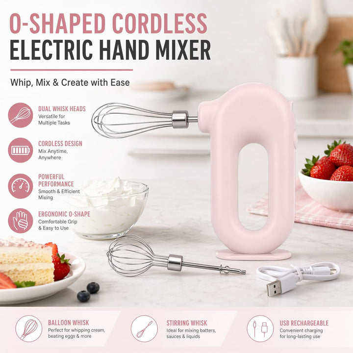 Elektrischer Schneebesen, Kabelloser Hand Mixer, Edelstahl-Schwenkquirl, 4 einstellbaren Geschwindig