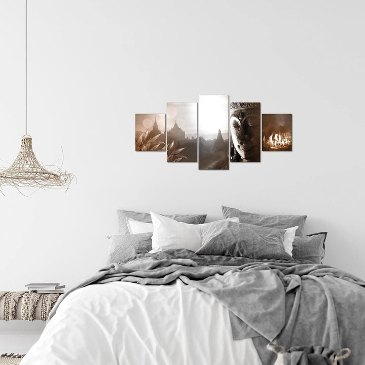Runa Art Wandbilder Blumen Orchidee 5 Teilig Bild auf Vlies Leinwand Deko Wohnzimmer Zen Rot Grau 01