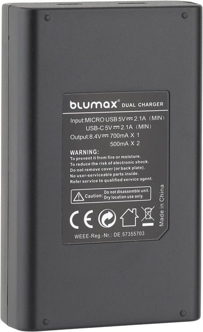 Blumax 2X Akku 1140mAh für Fujifilm NP-W126s/NP-W126 + Slim Dual-Ladegerät USB für Fujifilm XT-3 XT3