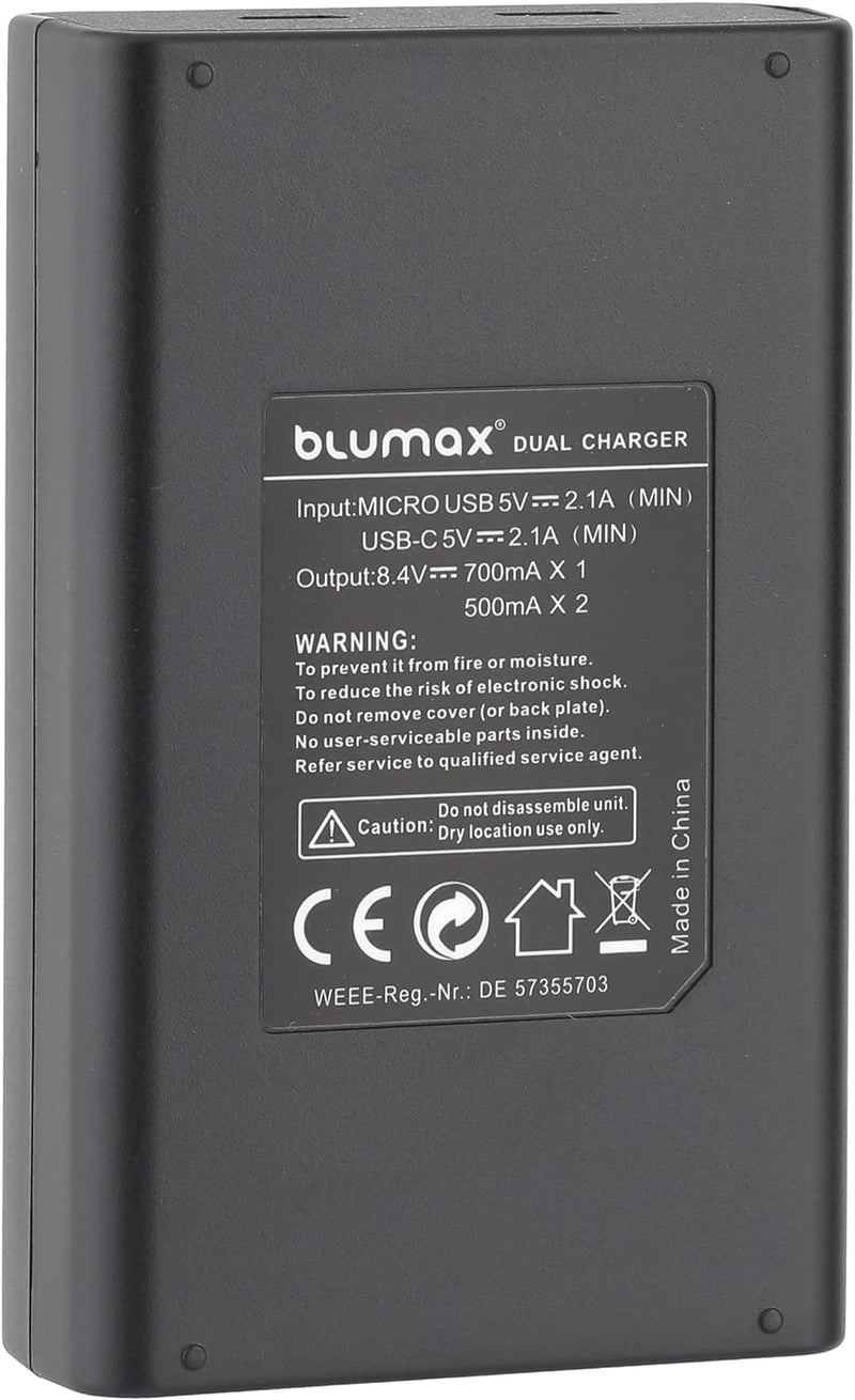 Blumax 2X Akku 1140mAh für Fujifilm NP-W126s/NP-W126 + Slim Dual-Ladegerät USB für Fujifilm XT-3 XT3
