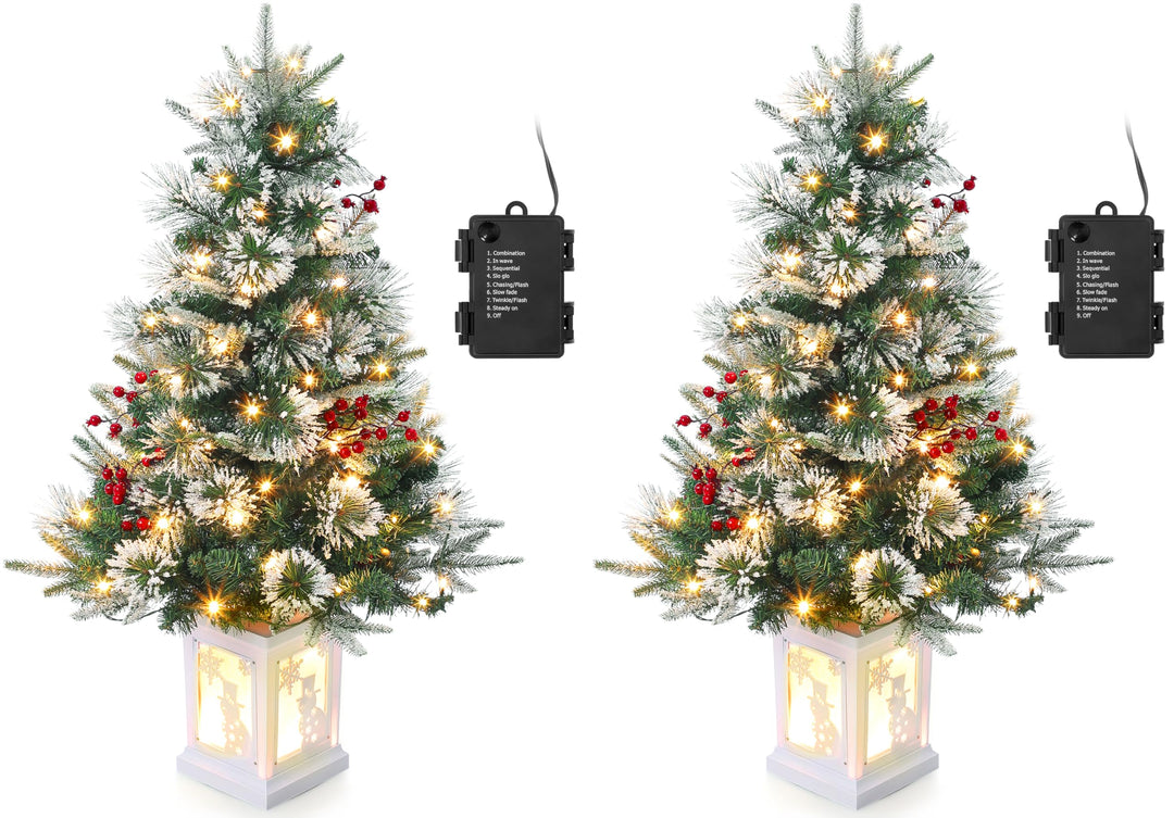 2PCS 90cm Weihnachtsbaum künstlich mit 78 Beleuchtung,Batteriebetrieben Pre-lit Premium Snow Flocked