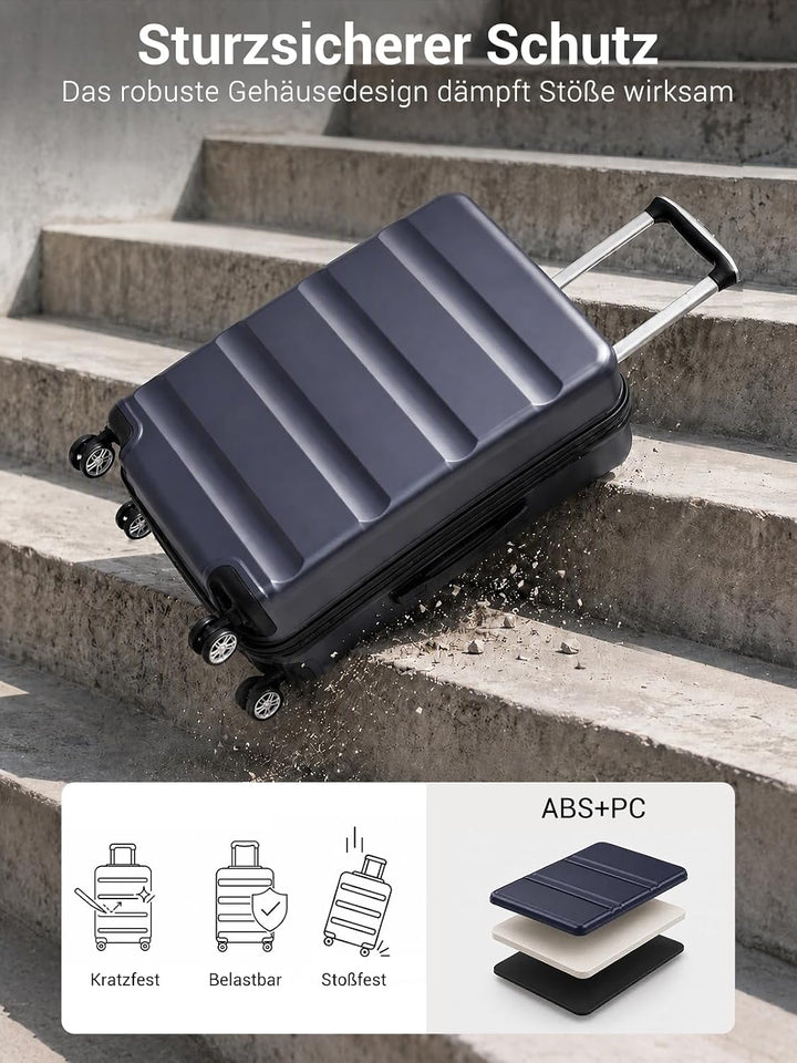 KONO Koffer Trolley Kofferset 3 Teilig Erweiterbarer Leichte Hartschalenkoffer aus ABS+PC Reisekoffe