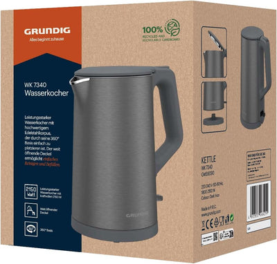 Grundig WK 7340 Wasserkocher, 2.150 W Leistung, 1,5 l Fassungsvermögen, Kabelaufwicklung, Abschaltau