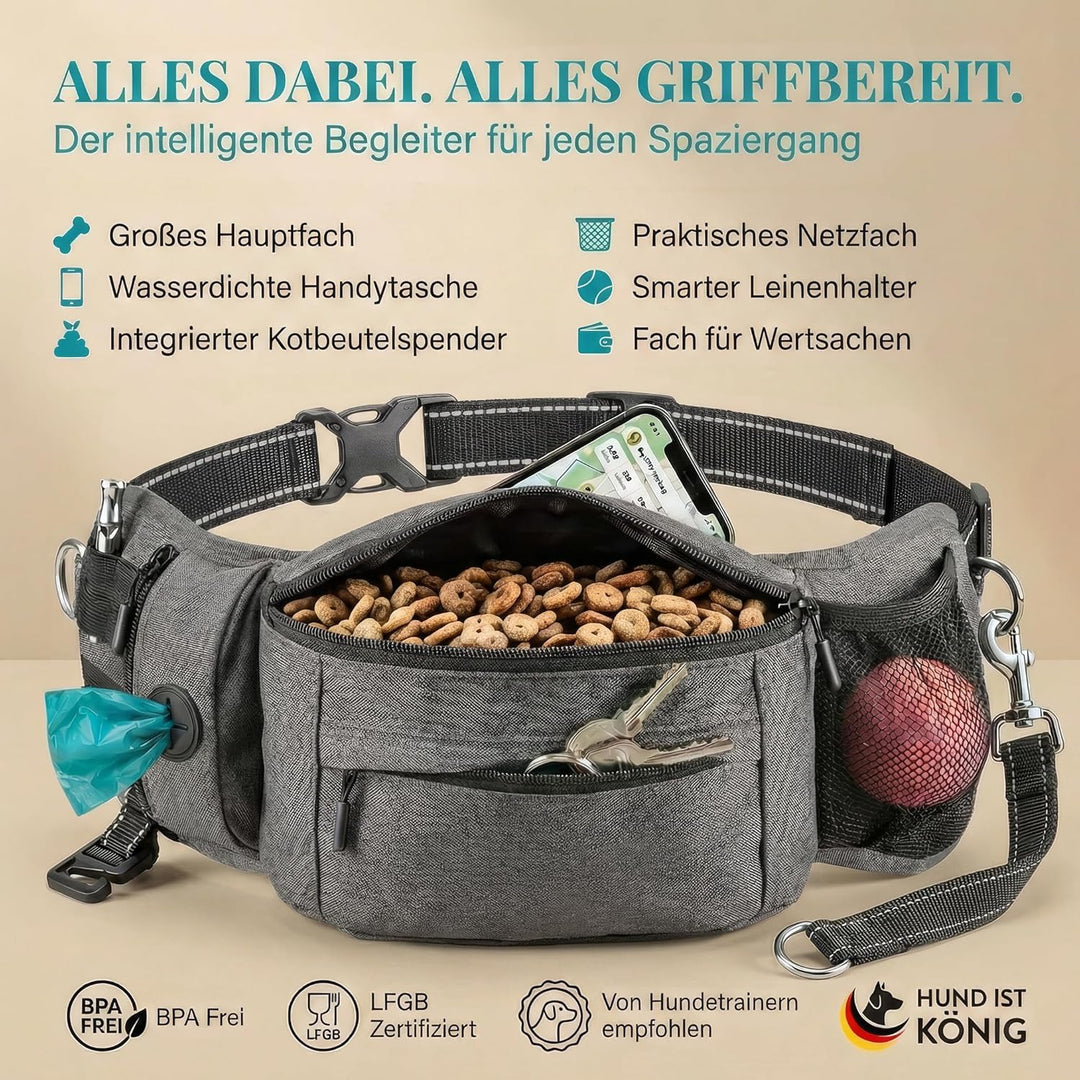 HUND IST KÖNIG Leckerlitasche für Hunde Leckerlis & Hundezubehör - Robuste Bauchtasche Hund - Futter