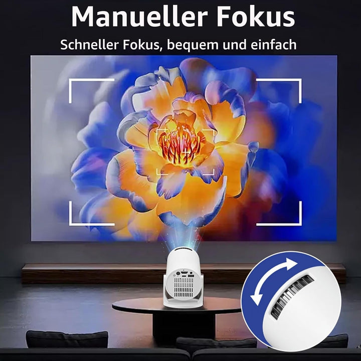 Klein Projektor mit WLAN und Bluetooth, um 270° Drehbarer Tragbarer 1080P-Projektor, 150-Zoll-Smart-