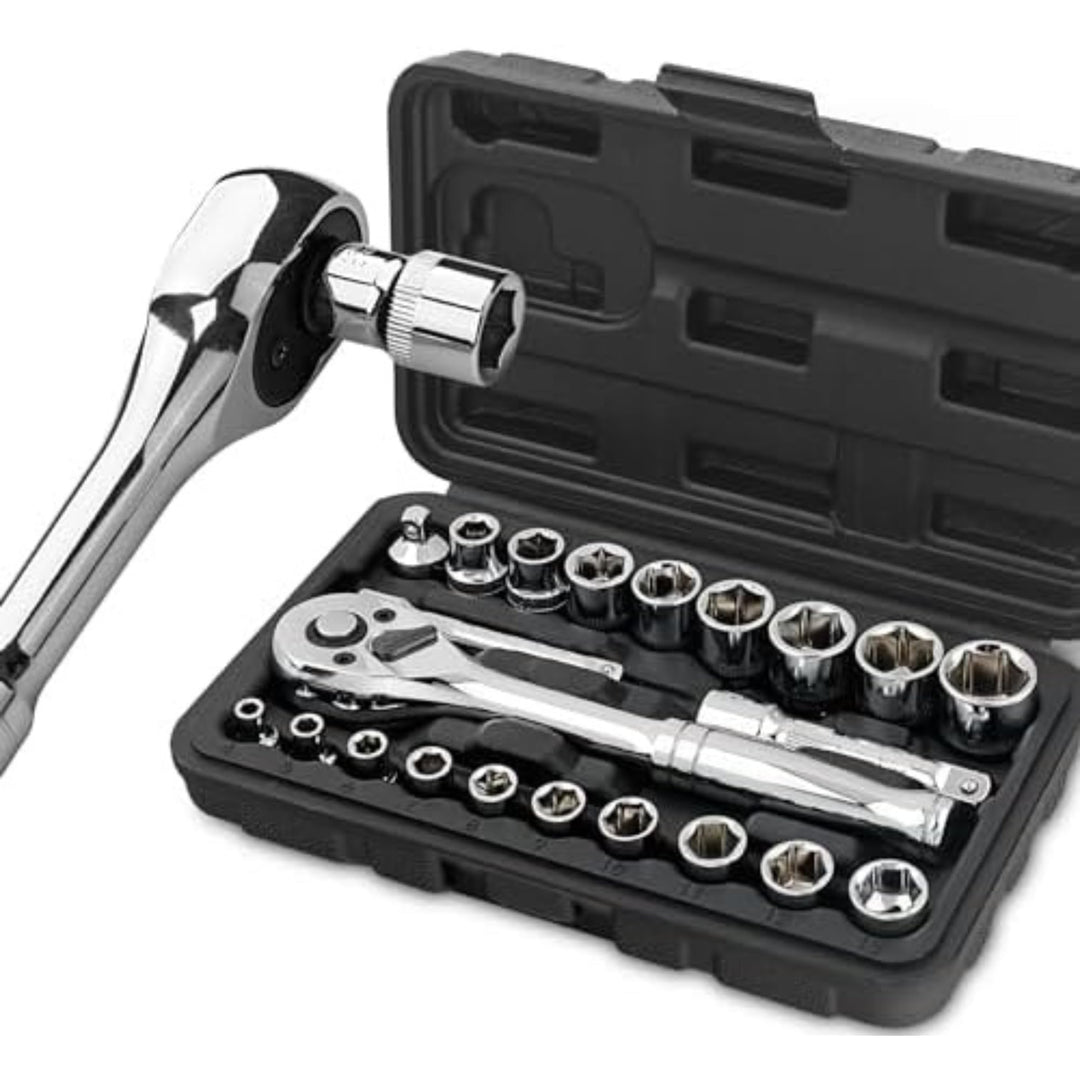 Hi-Spec 22-tlg. Steckschlüsselsatz 1/4 und 3/8 Zoll – Metrisches Mini Ratschen Set mit Ratschenschlü