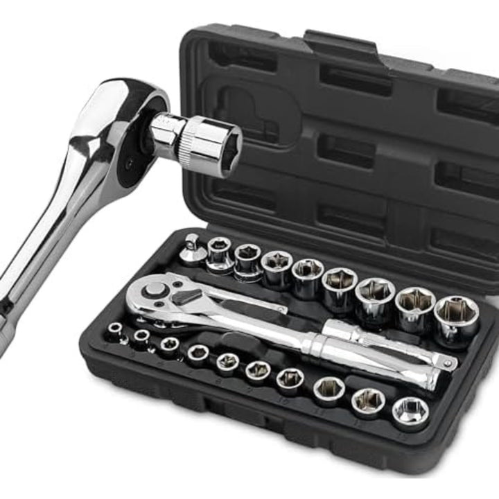 Hi-Spec 22-tlg. Steckschlüsselsatz 1/4 und 3/8 Zoll – Metrisches Mini Ratschen Set mit Ratschenschlü