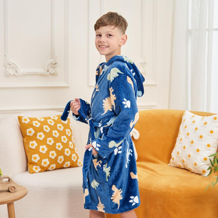 V.&GRIN Bademantel Kinder Mädchen, Fleece Kinderbademantel mit Kapuze für Jungen von 3–14 Jahren in