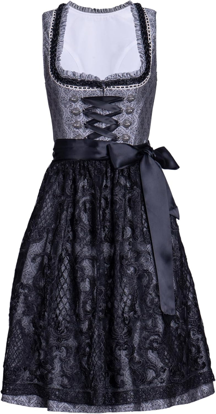 Dirndlparty Dirndl Schwarz Trachtenkleid Dirndl Damen Midi mit Spitzenschürze, 60cm Knielang Dunkel