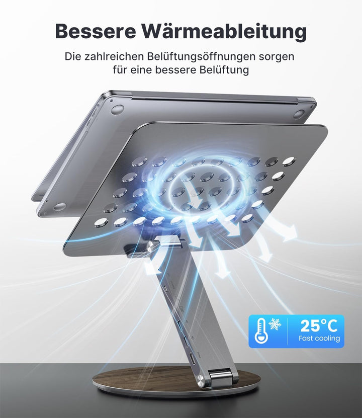 KU XIU Verstellbar Laptop Ständer mit 8-in-1 Dockingstation, Aluminium Laptop Halterung mit USB HUB