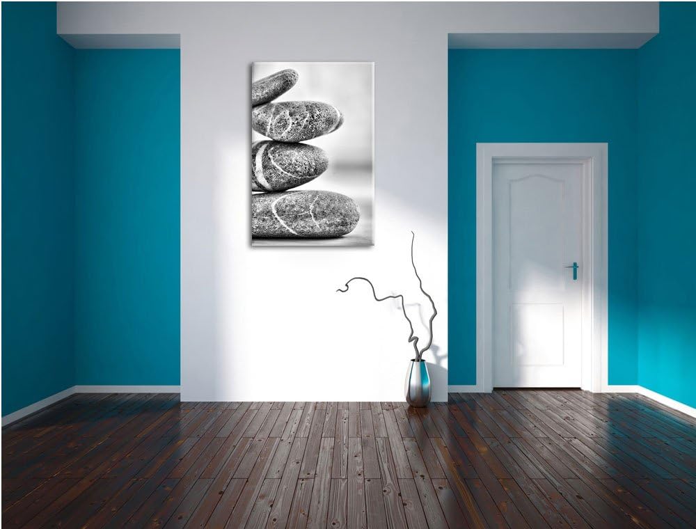 Monocrome, Zen Steinturm , Format: 100x70 auf Leinwand, XXL riesige Bilder fertig gerahmt mit Keilra