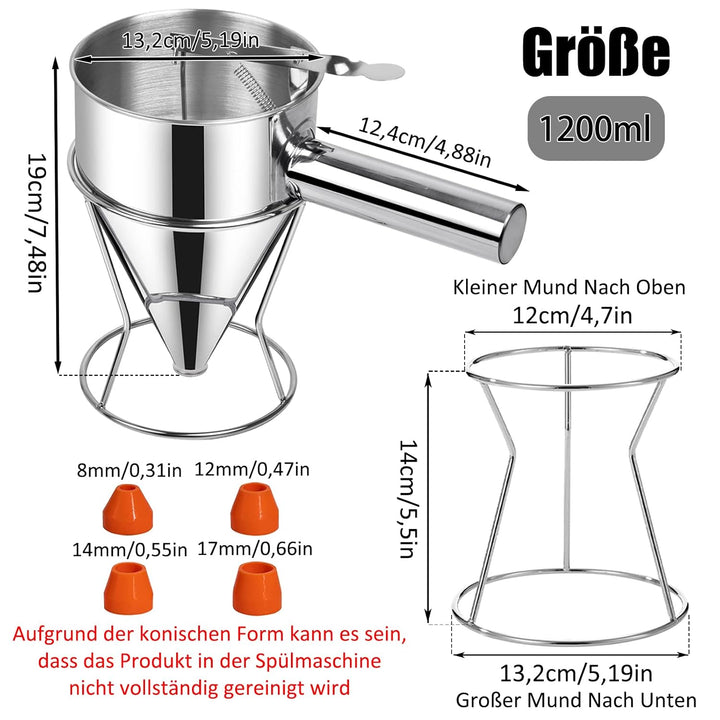 Pfannkuchen Teigspender, 1200ml Pfannkuchen Teigspender Teigportionierer Edelstahl, Verdicken Kuchen