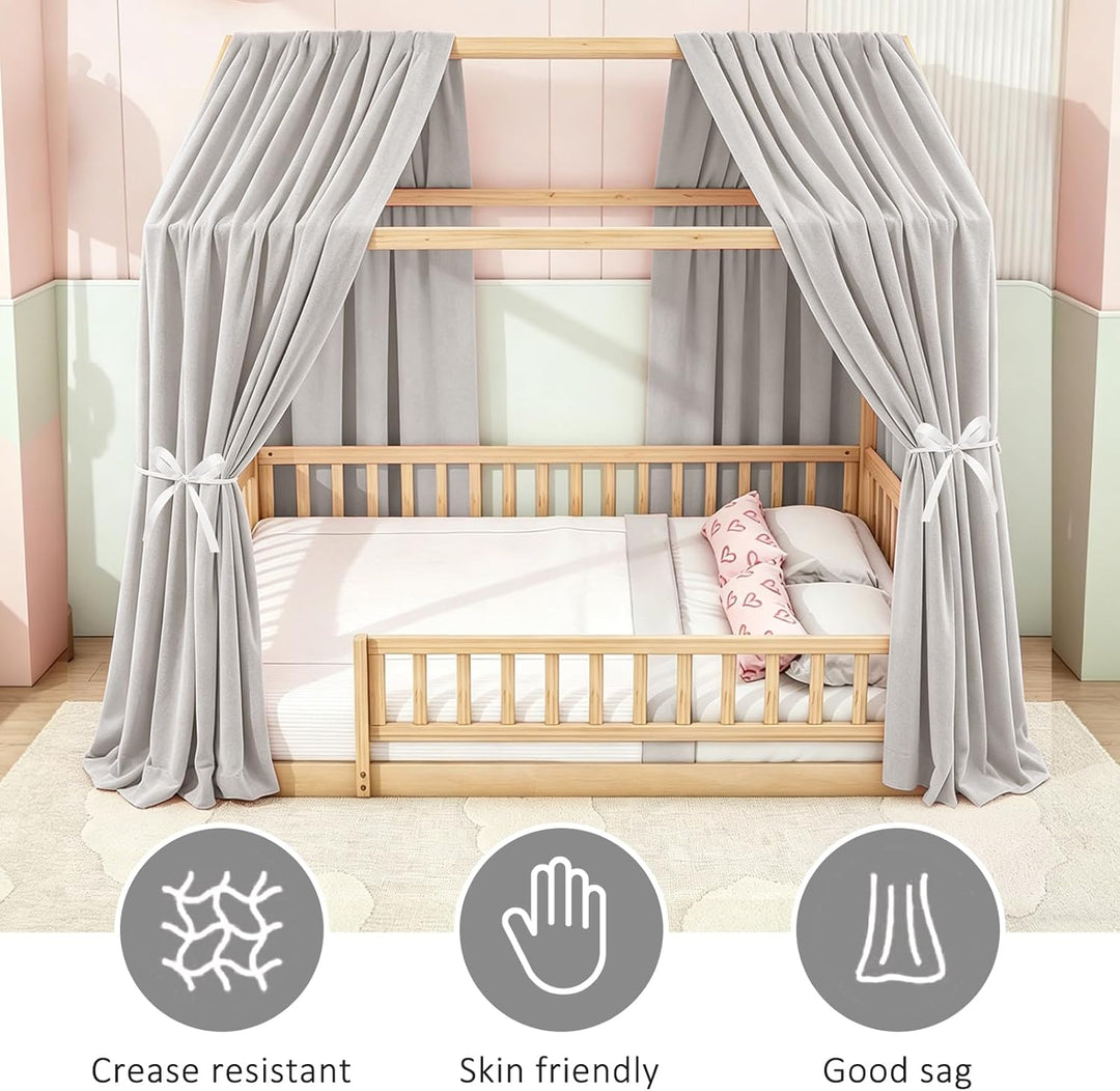 MeYuxg Hausbett Himmel Set, 2 Stück Betthimmel Hausbett Musselin, Kinderbett Baldachin Stoffhimmel f