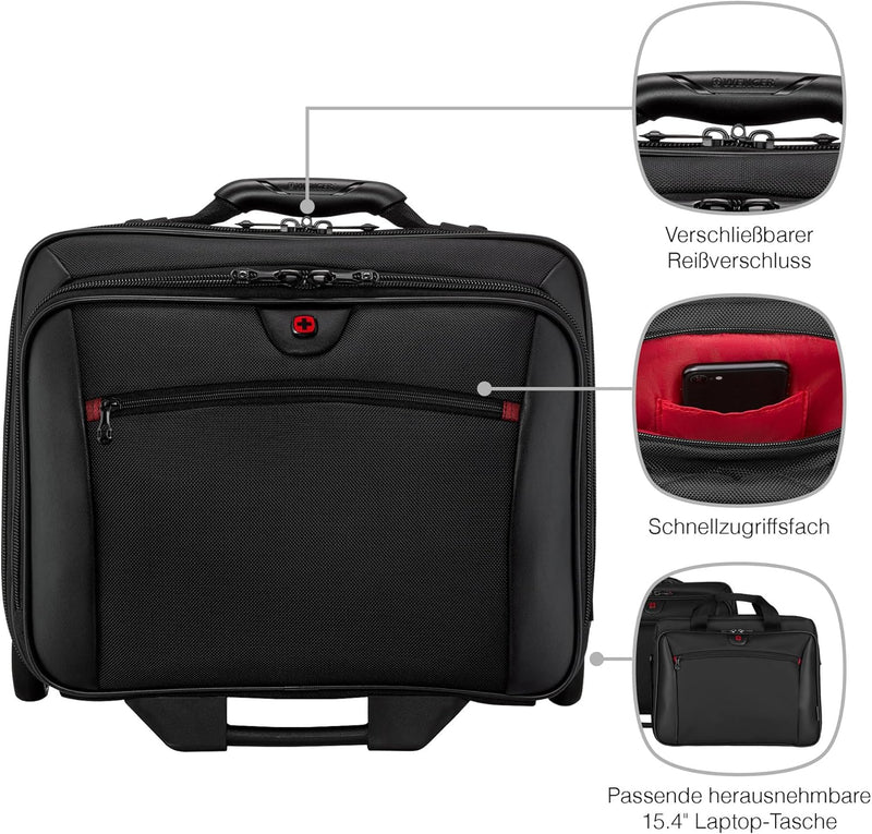 WENGER Potomac 2-TLG Laptop Trolley für Notebook bis 17 Zoll, herausnehmbare Laptoptasche 15 Zoll, 2