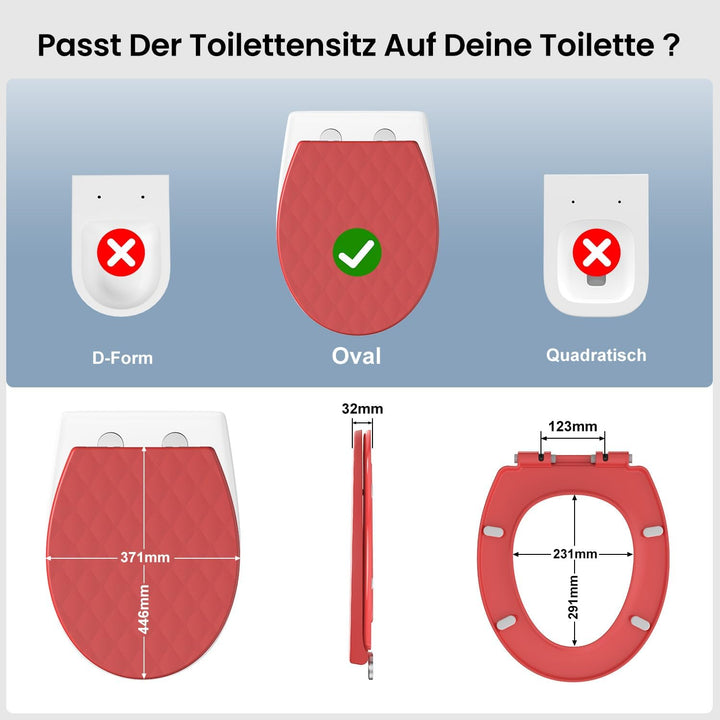 WC Sitz Rot mit absenkautomatik Oval, Toilettendeckel mit Quick-Release Funktion, Klobrille, Klodeck