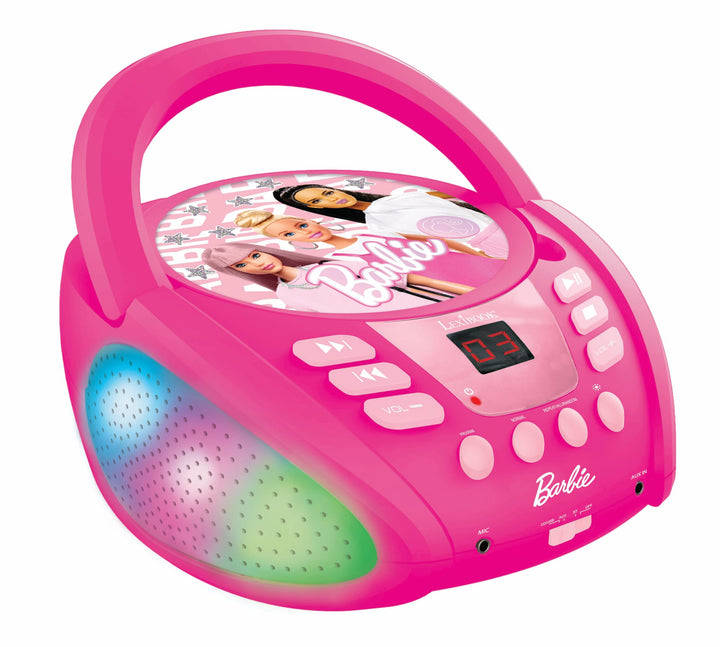 Lexibook RCD109BB Mattel Barbie Bluetooth-CD-Player für Kinder-Tragbar, mehrfarbige Lichteffekte, Mi